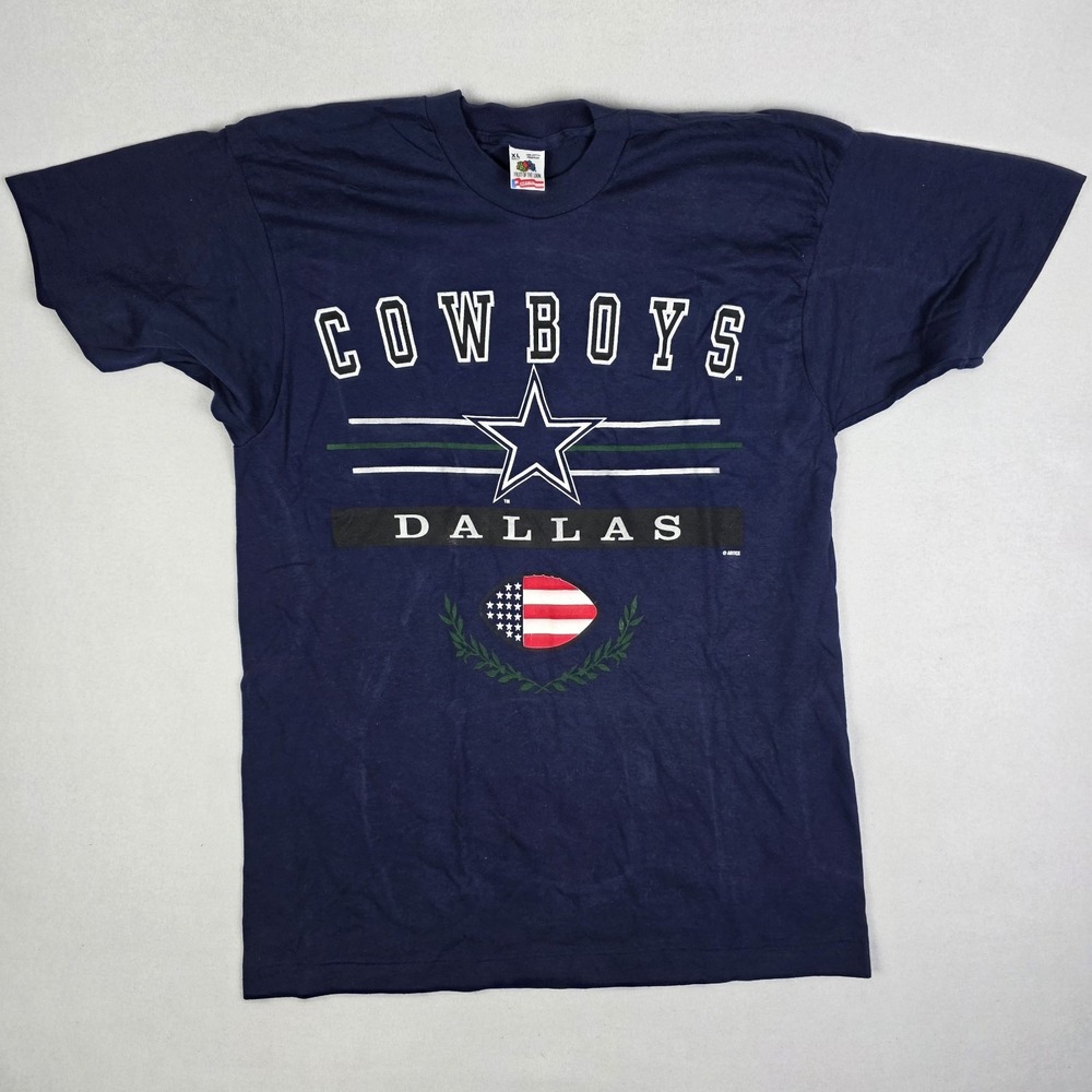Vintage 90s Dallas Cowboys T Shirt Mens XL Blue Single Stitch Atex Made In USA